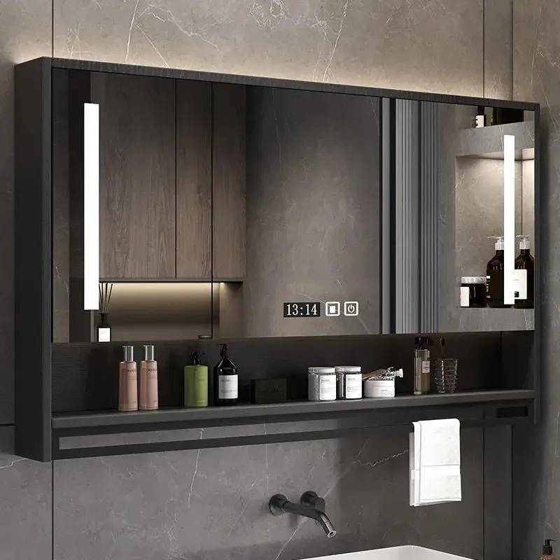 LED Backlit Bathroom Mirror Wall Mounted Anti Fog Touch Sensor Dimmable Vanity Mirror Heated Demister Makeup Mirror Cabinet