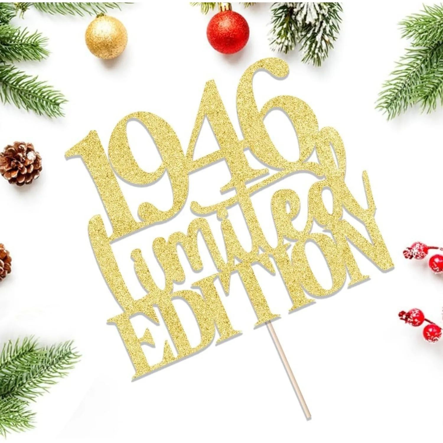 1 STÜCK 1946 80. Geburtstagstorte Topper, Prost auf 80 Jahre Gold Glitzer Kuchen Dekor, handgemachtes Geburtstagsgeschenk für Männer und Frauen – Detail 6