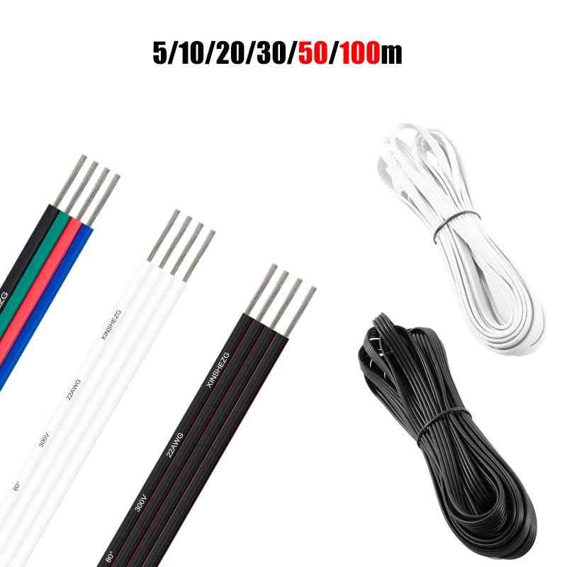 

4pin Electrical Wire LED Extension Cable 22 20 18 AWG 5/10/20/30/50/100m Tinned Copper LED Strip Cable For RGB LED Strip Light