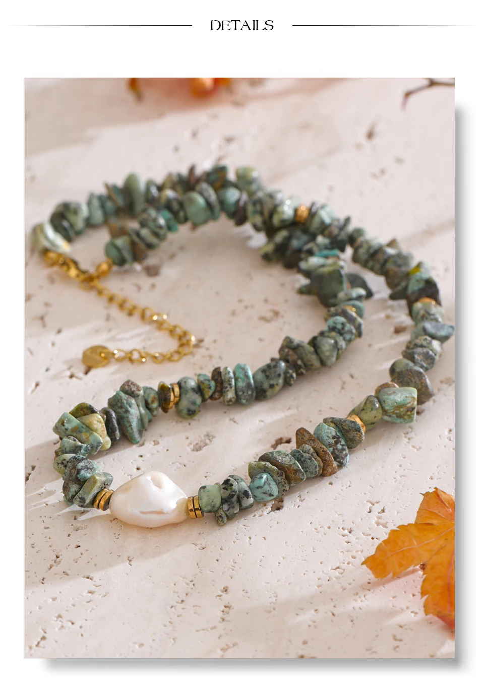 Yhpup handgemachte Perlen Schmuck Sommer beliebte Edelstahl grün Naturstein Türkis Perlenkette Halskette wasserdicht – Detail 13