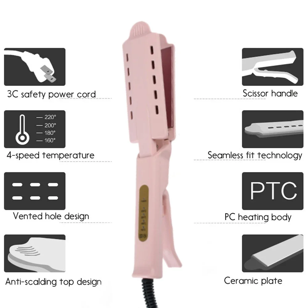 Pink Hair Straightener Four-gear Temperature Adjustment Ceramic Tourmaline Ionic Flat Iron Hair Straightener Women Widen Panel