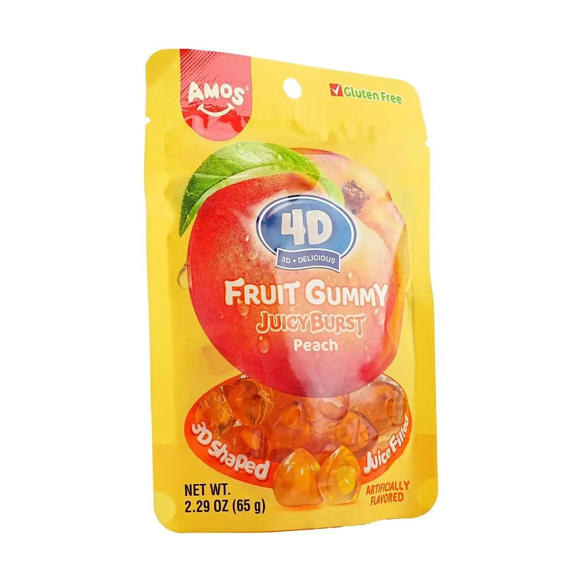 [10Packs] Amos 4D Fruit  Jelly Gummy Candy Juicy Burst Yellow Peach Gluten-Free 2.29 oz*10Packs