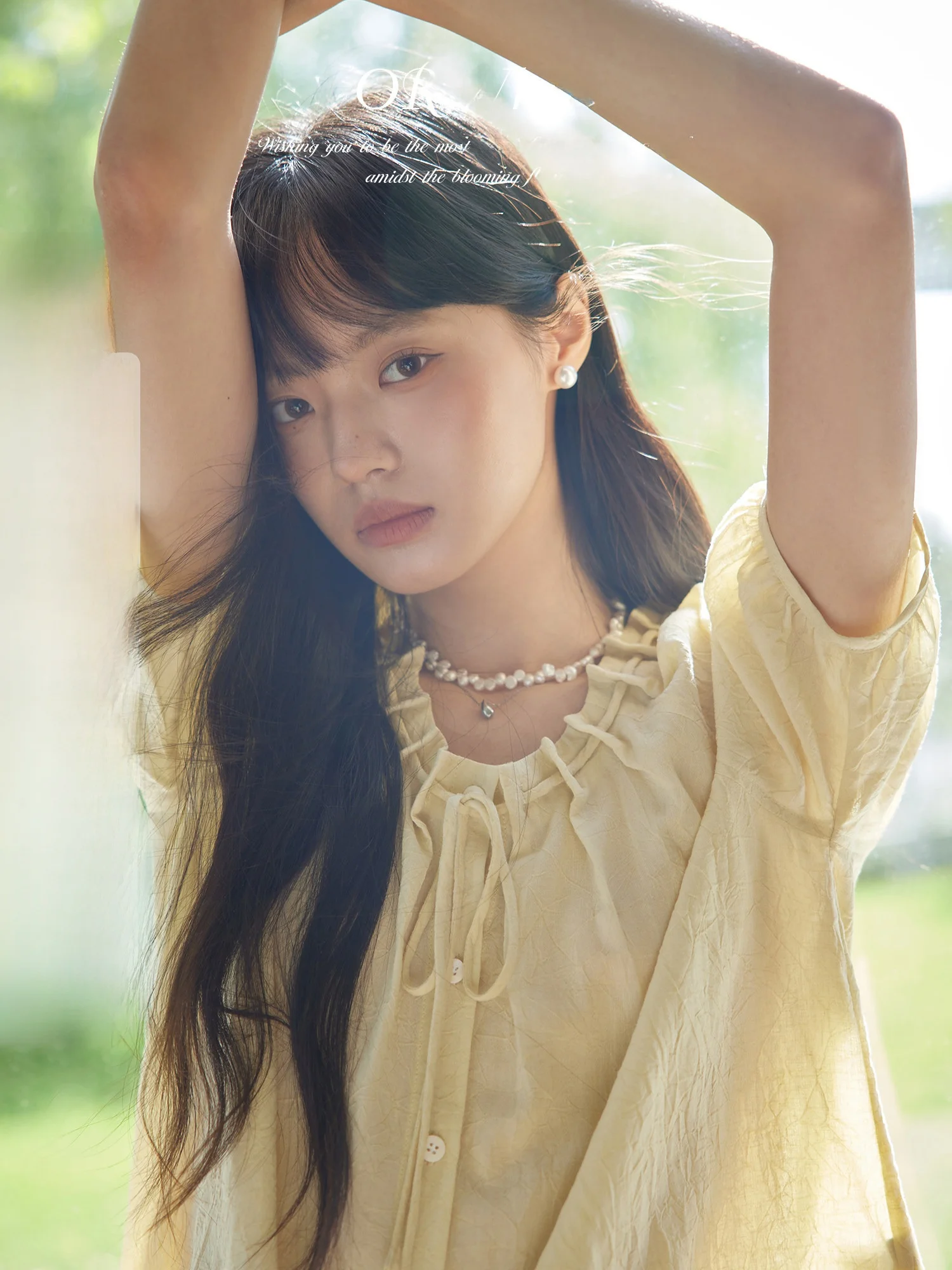 

ORWhite Vintage Ruche Tie Women's Linen irt Summer Drapey Lightweight Breathable Loose Fit round Ne ort Sve Top