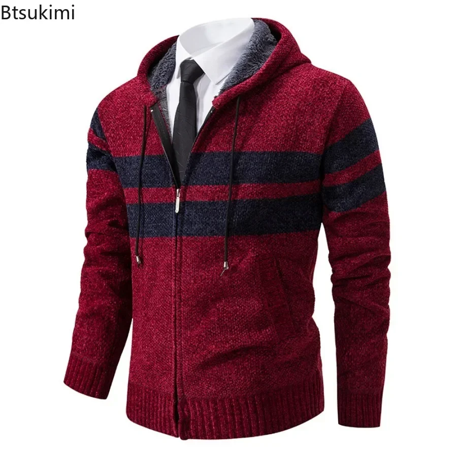 New 2024 Men's Hooded Cardigans Sweater Coats Knitted Male Sweaters Jackets Autumn Winter Thicker Warm Sweaters Casual Cardigans