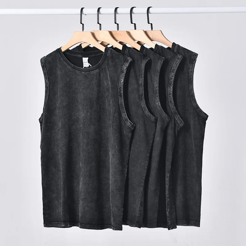 100% Cotton Vintage Vest T Shirts Men Oversize Washed Tank Tops Summer Women Oversized Sleeveless Short Sleeve Y2K Streetwear