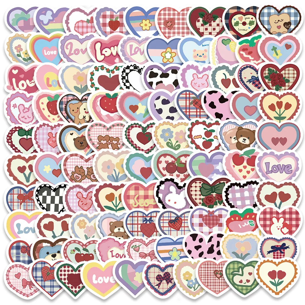 100pcs Ins Style Cute Cartoon Love Heart Stickers Graffiti For Laptop Guitar Luggage Phone Diary Waterproof Decals Kids Toy