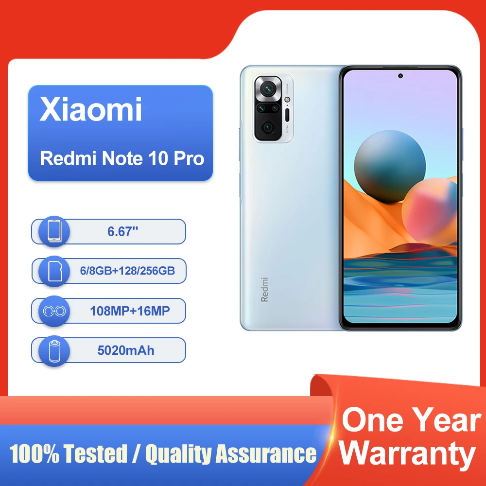 Xiaomi Redmi Note 10 Pro 4G smartphone 108MP Camera Global rom Qualcomm Fingerprint 5020mAh used phone