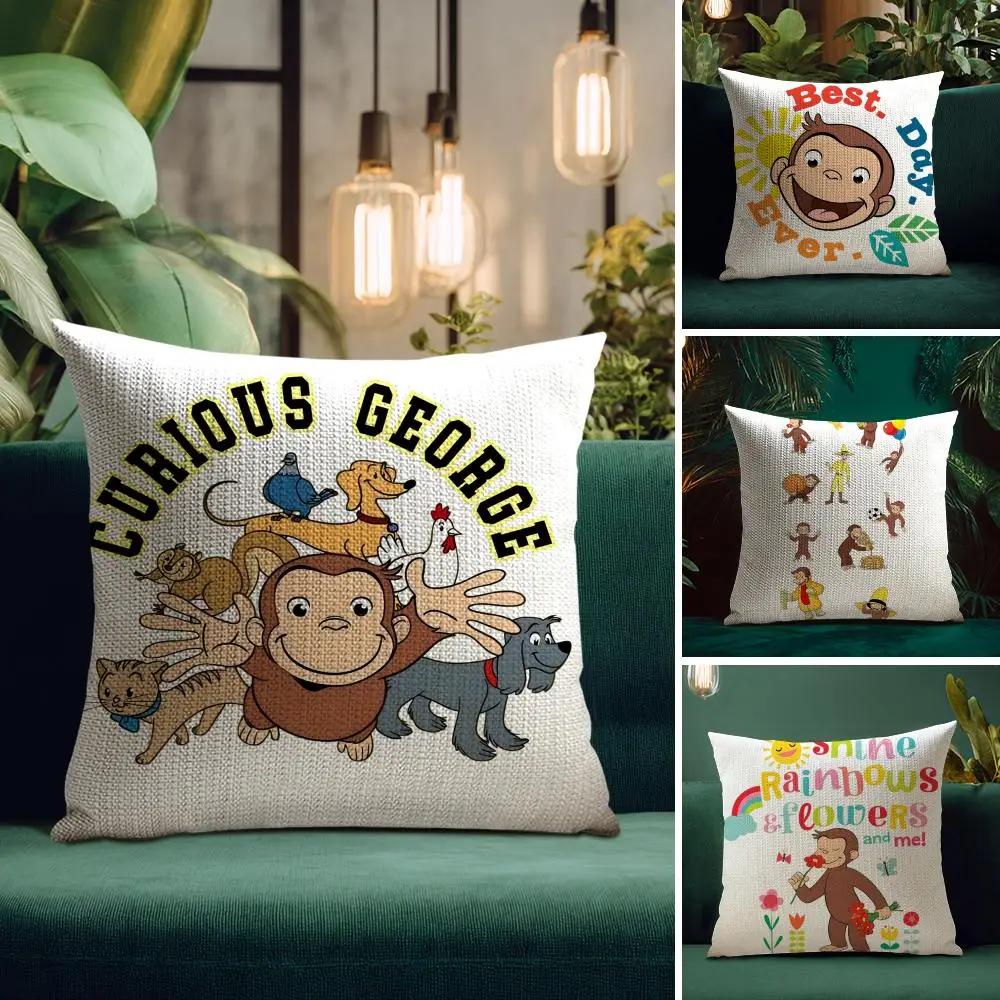 Cartoon C-Curious Georg Cushion Cover Natural Linen Pillow Case Double-Sided Print Decorative Sofa Pillowcase Home Decor Gift