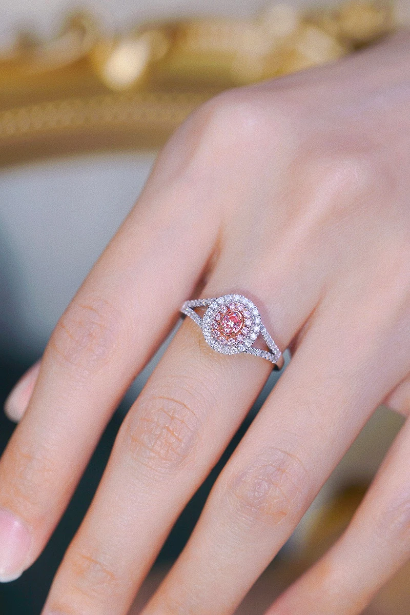 Kugg 100% 18k anéis de ouro branco clássico design oval real natural rosa  diamante anel de noivado para mulheres alta jóias de casamento / Joias  personalizadas, image size:800x1199