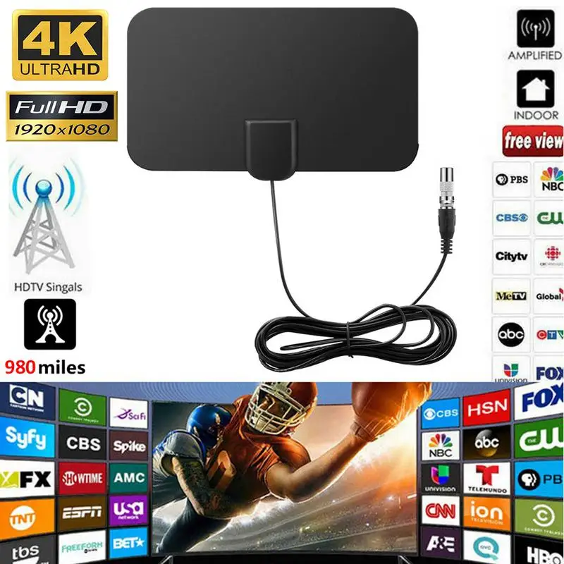 High Quality 4K High Gain HD TV DTV Box Digital TV Antenna 980 Miles Booster Active Indoor Aerial HD Signal Antenna Flat Design