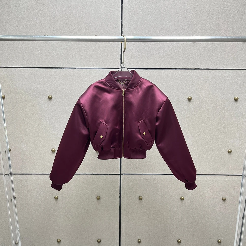 

Stylish Retro Glossy Stand Collar Women's Jacket Elegant Commuter Long-Sleeve Jacket Top 2025 Winter New Arrival Y2K