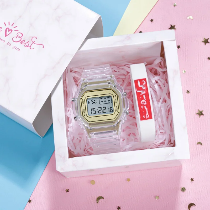 Sports Electronic Watch Men and Women Square Junior High School High School Students White LED Digital Watches