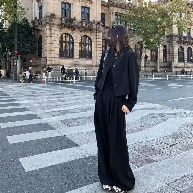 Insozkdg-Conjunto de chaqueta y pantalones de pierna ancha para mujer, traje corto ajustado, abrigo y pantalón de cintura alta, primavera y otoño, 2024