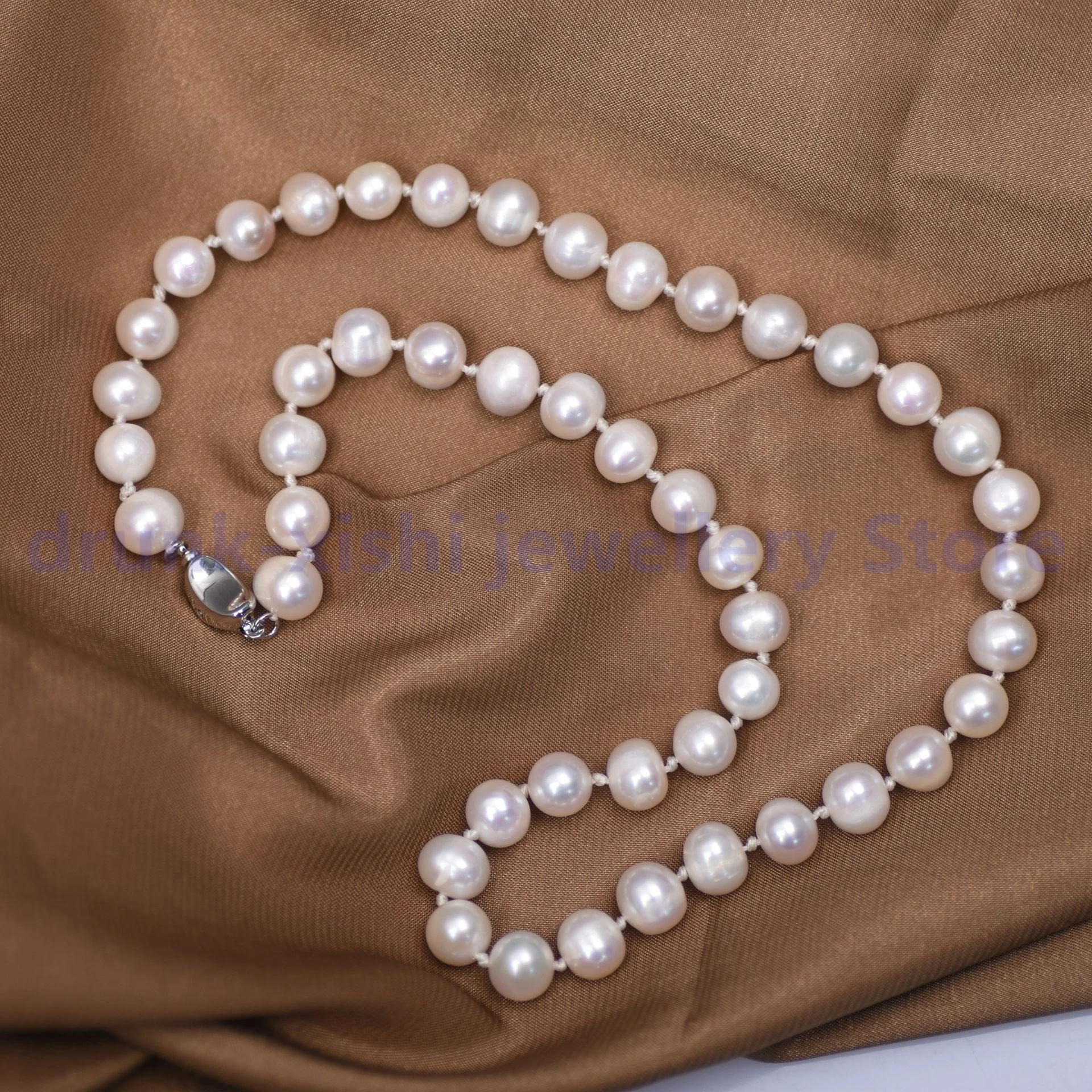 Hand Knotted Sturdy Nice Grading AAAA++++ 9-10mm Akoya Genuine Round White Pearl Necklace At Party Free Shipping