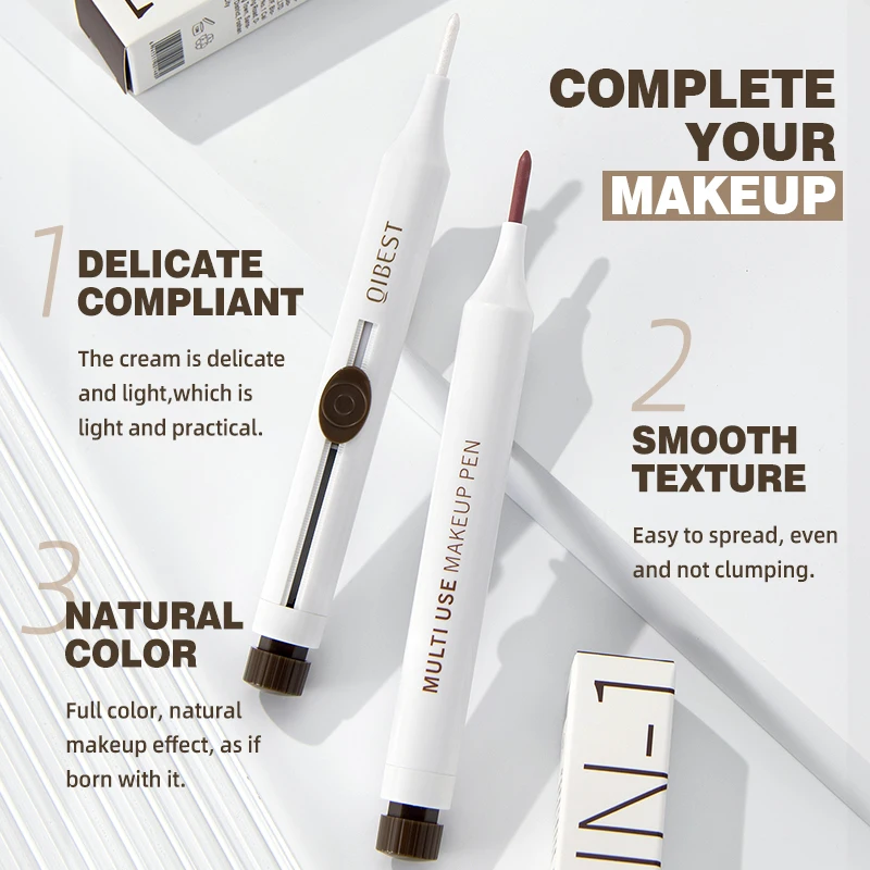ปากกาแต่งหน้ามัลติฟังก์ชั่น 4-in-1 อายไลเนอร์ คิ้ว ลิปกลอส เนื้อเรียบเนียน ใช้ง่าย ไม่จับตัวเป็นก้อน ให้ลุคธรรมชาติ