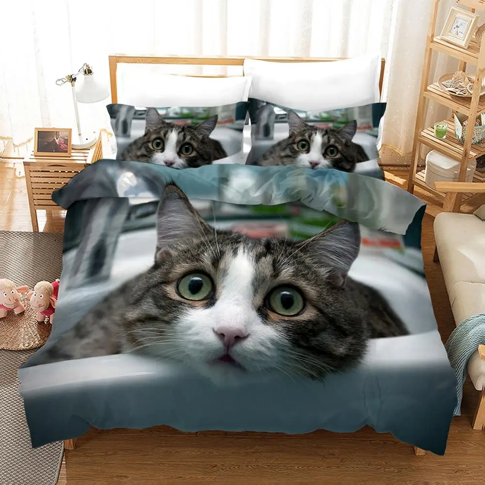 Cute Pet Cat Bedding Set Animal Kawaii Duvet Cover For Kids Bedroom 3D Quilt Double Bed 240x220 Queen King Size Soft Bed Linens