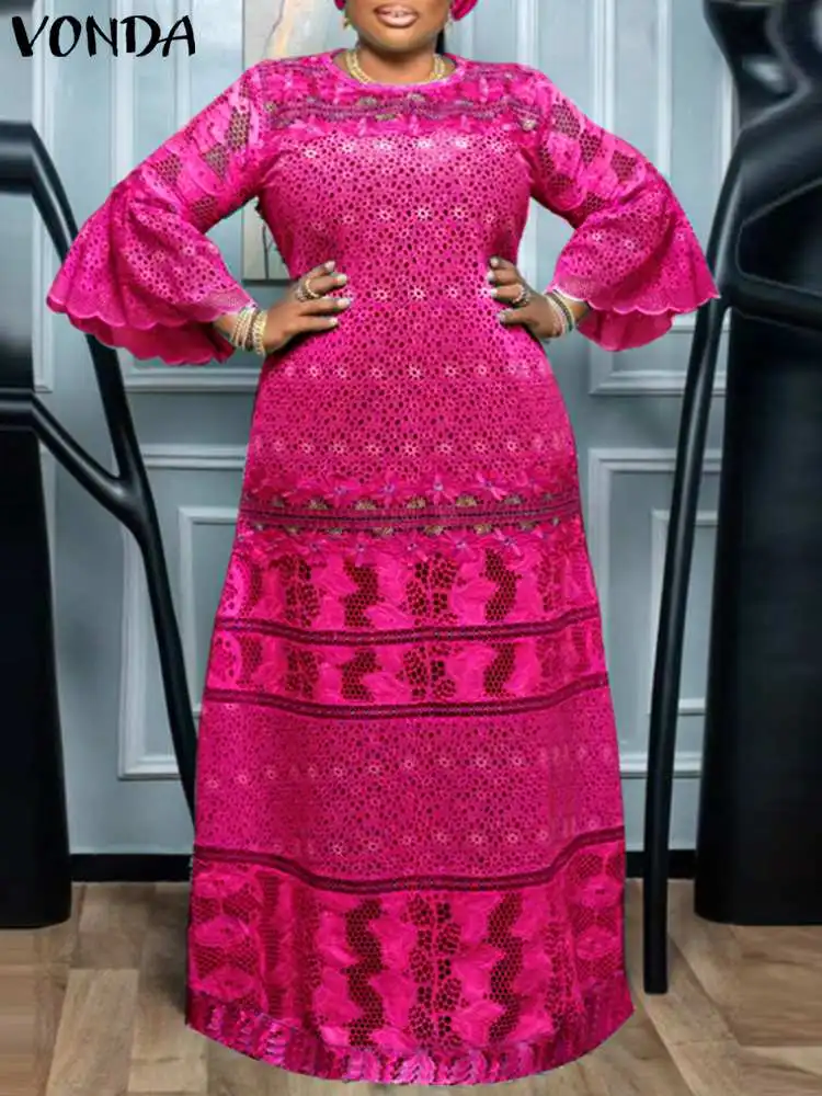 VONDA-Robe maxi imprimée bohème pour femme, manches longues évasées, robe d'été vintage, robe de soirée éducative, grande taille, décontracté, automne, 2024