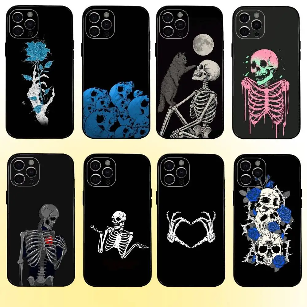 

Luxury Skull Phone Case For iPhone17,16,15,14,13,12,11 Plus,Pro Max Soft Black Cover