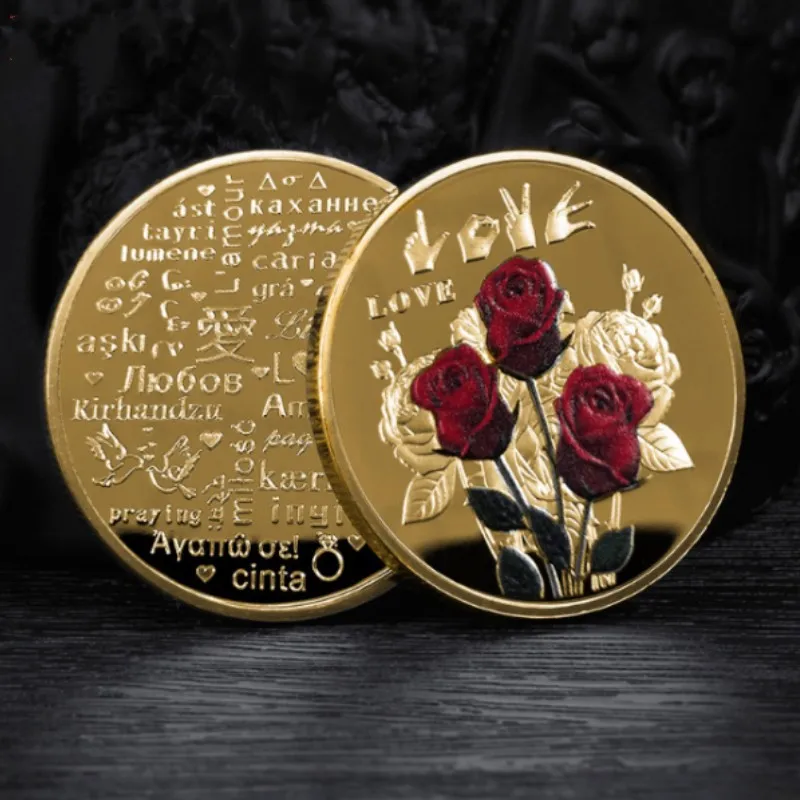 Love Lucky Metal Crafts Coin 999 Silver Plated Gold-plated Love Ring Commemorative Coin Valentine's Day Coin Love Badge