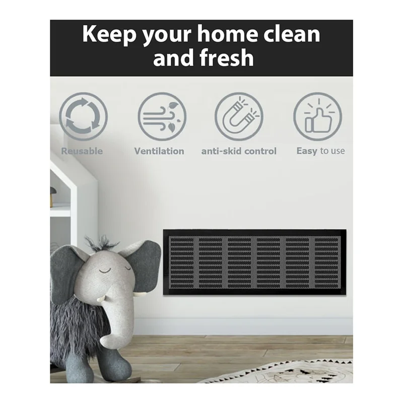 BHTS-2-Pack 4X10 Black Floor Register Trap/Vent Mesh - Silicon Magnetic Air Vent Screen Cover For Home Air Conditioning