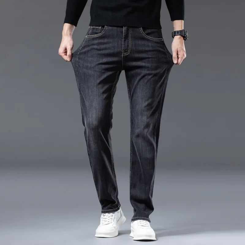 Pantalones vaqueros de moda de gama alta para hombre, pantalones largos informales elásticos versátiles, ligeros, de lujo, a la moda, para otoño