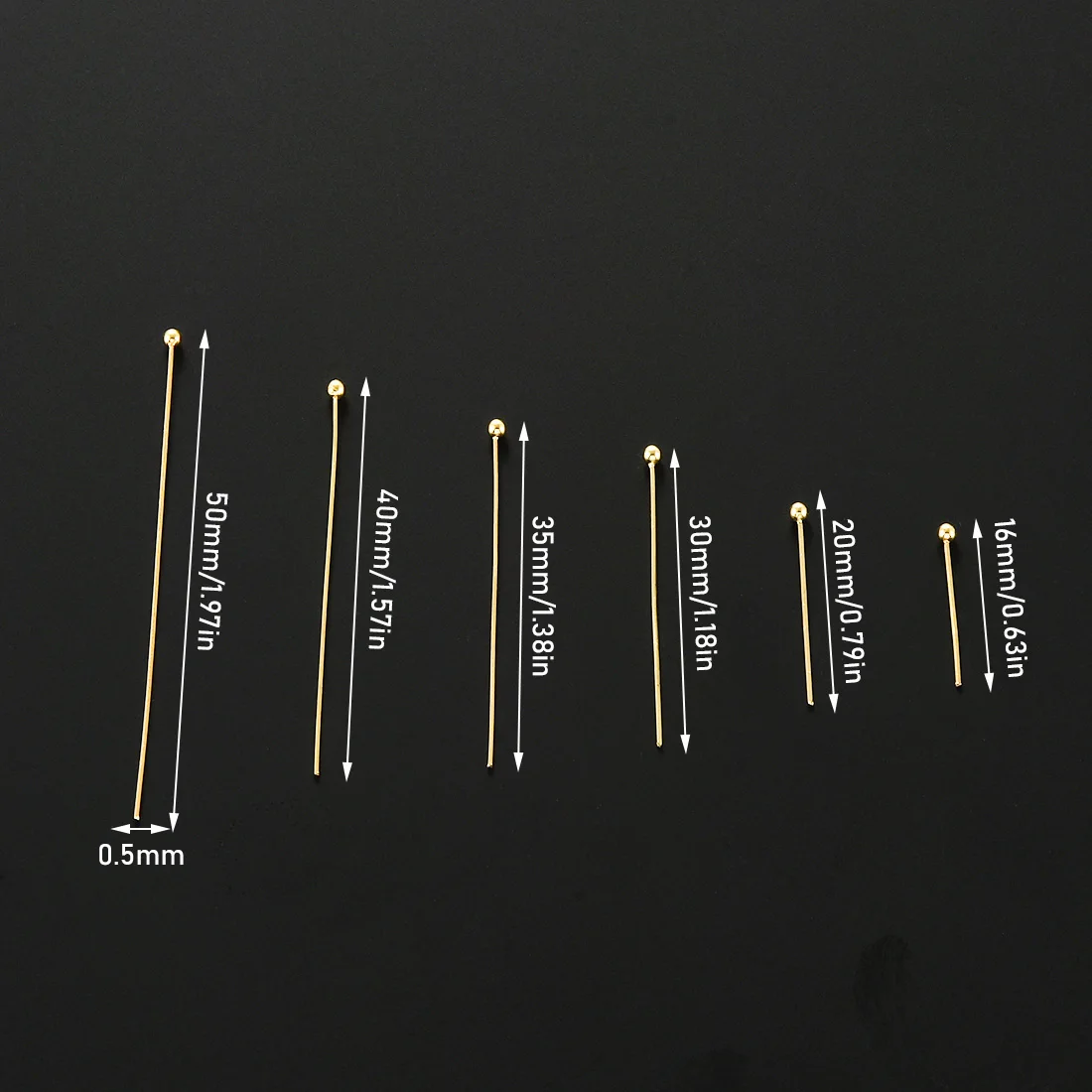 50Pcs Stainless Steel Ball Head Pins 16-50MM Gold Silver Color Straight Wirepins For Craft Earring Bracelet Necklace Jewelry DIY