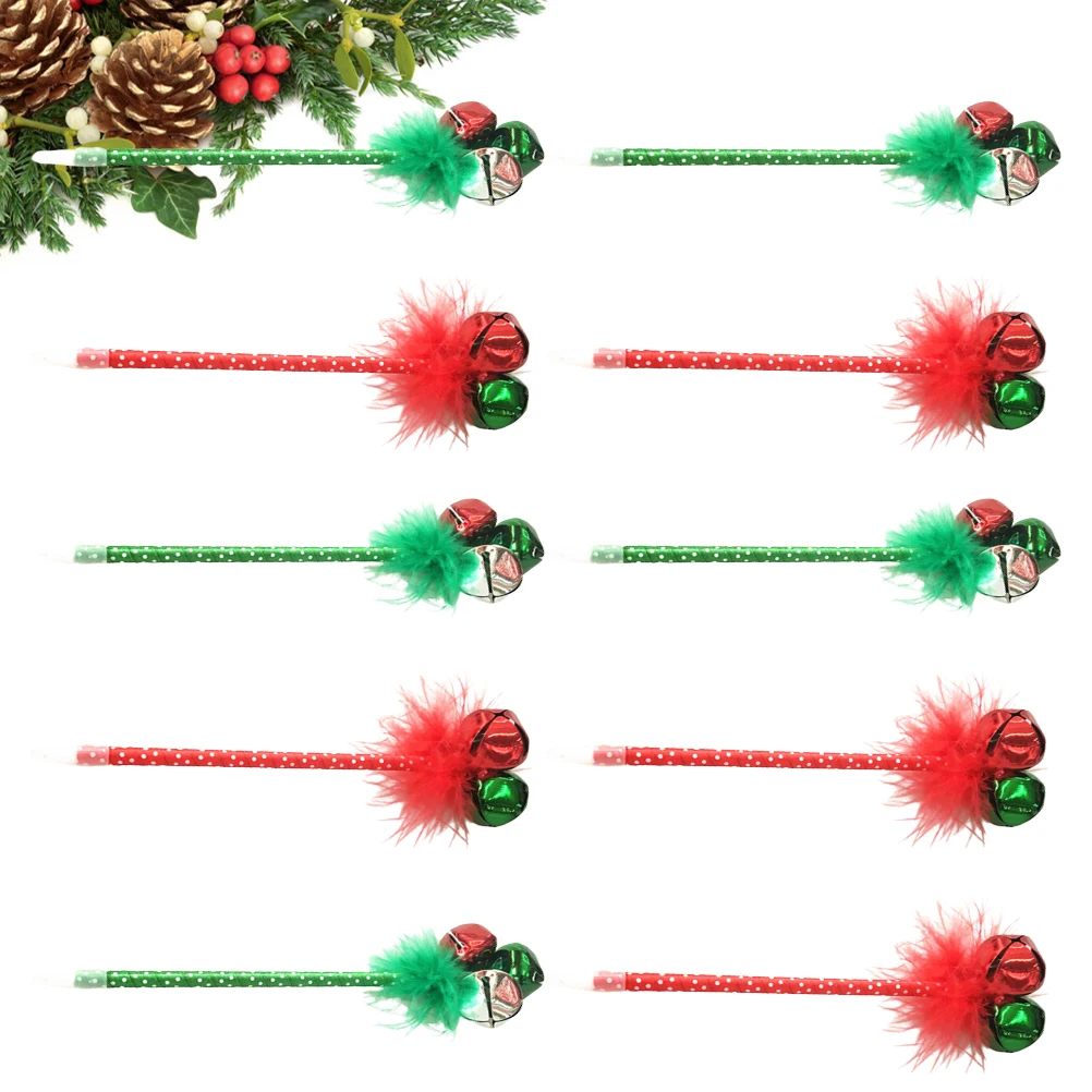 

10Pcs Fashion Jingle Bell Ballpoint Pen Christmas Holiday Festive Party Favors Gift Pens(Red and Green)