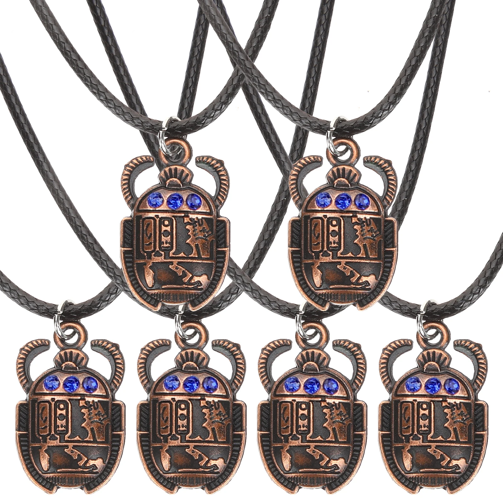 

6pcs Scarab Necklace Vintage Egyptian Jewelry for Women Men Blue DIY Charm Pendant Accessories Retro Necklaces