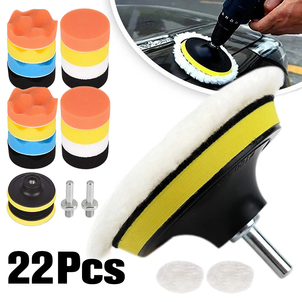 22Pcs 3 Inch Buffing Waxing Clean Polish Washable Wool Fiber Car Polisher Polisher Reusable for Auto Motorcycle Remove Scratches