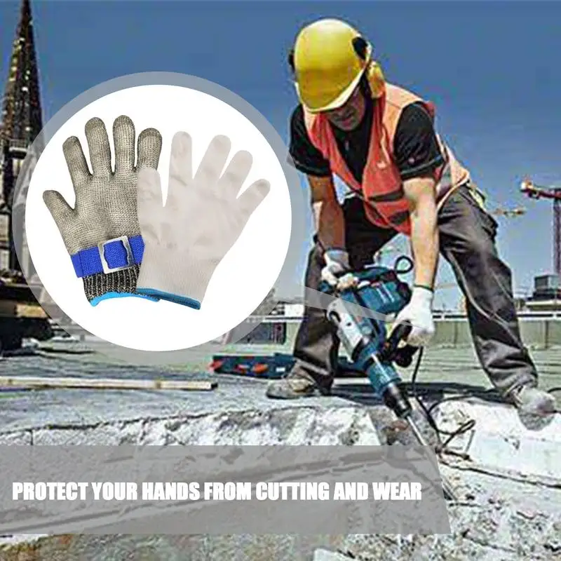 Pricking Protection Gloves Chain Gloves With Non-Slip Grip Comfortable Metal Handling Gloves With Adjustable Buckle For Carving