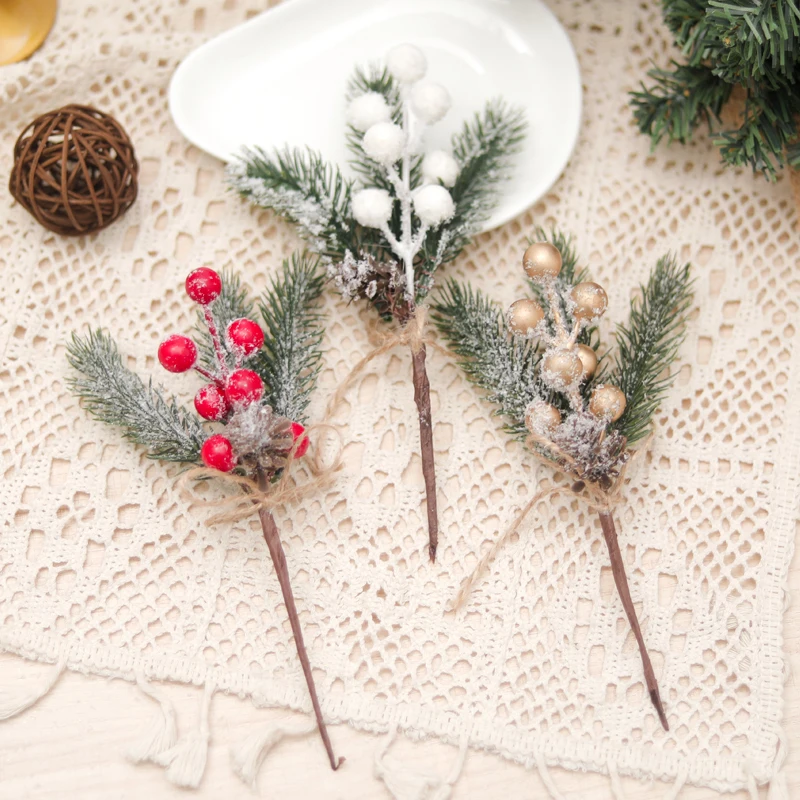 1/5 stücke Weihnachten Beere Kiefer Nadel Tannenzapfen Künstliche Pflanze Hause Weihnachten Baum Ornamente Urlaub Geschenke Süßigkeiten Verpackung Dekor – Detail 3