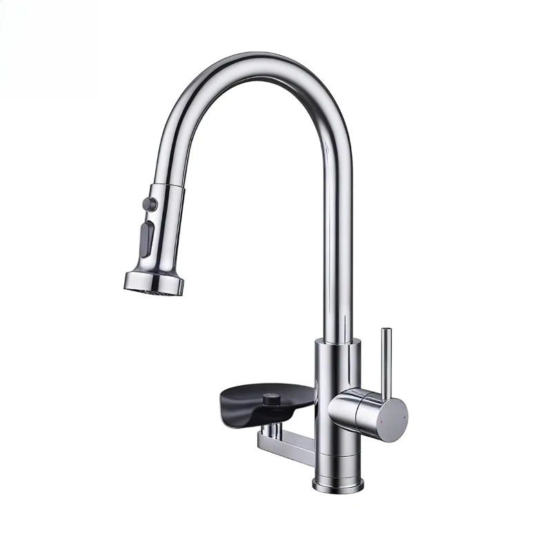 Modern two-way handle pull-out kitchen faucet stainless steel with glass washer