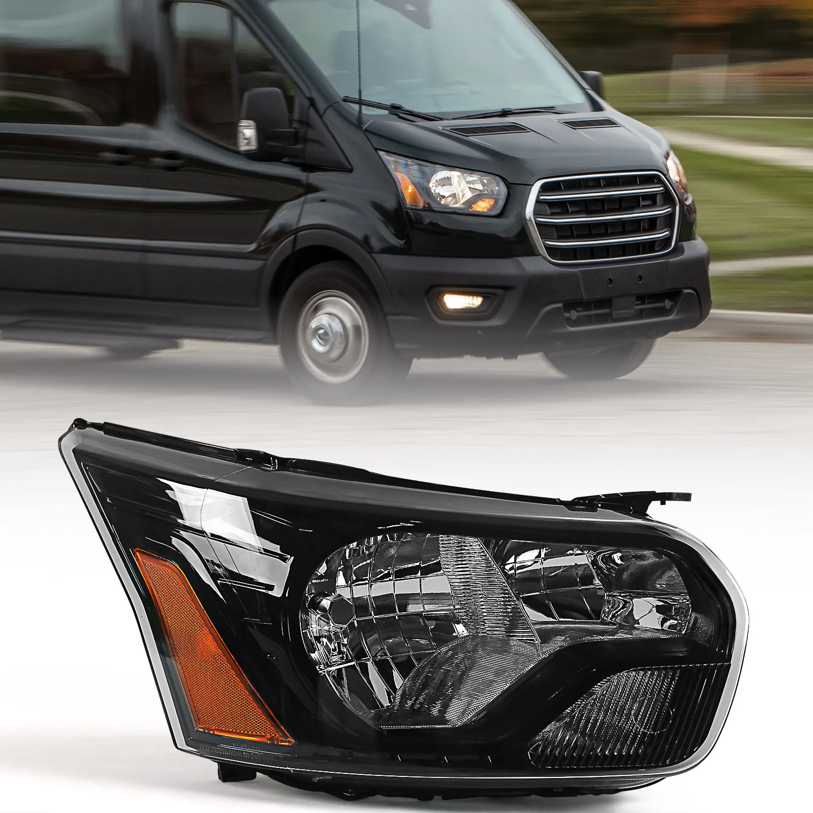 Headlight Assembly for 2015 2016 2017 2018 2019 2020  Transit 150 250 350 Halogen Head Lamp Black Housing