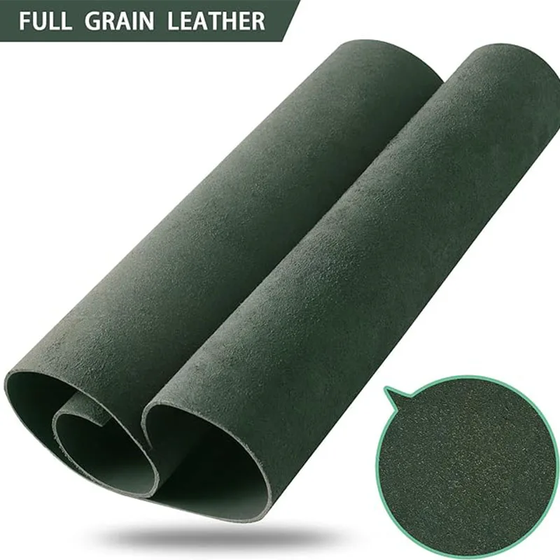 Bottle Green Crazy Horse Leather, Top-Grain Genuine Cowhide, 2mm Thick, Relatively Stiff, For Handmade Vintage-Style Desk Mats