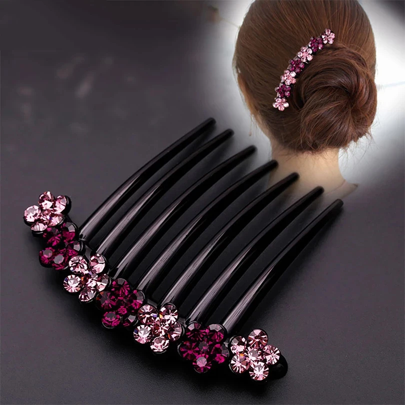 Rhinestone Flower U-Shaped Hair Sticks Hairpins Hair Comb Bridal Hair Clip Hair Ornaments Handmade Fashion Hair Accessories