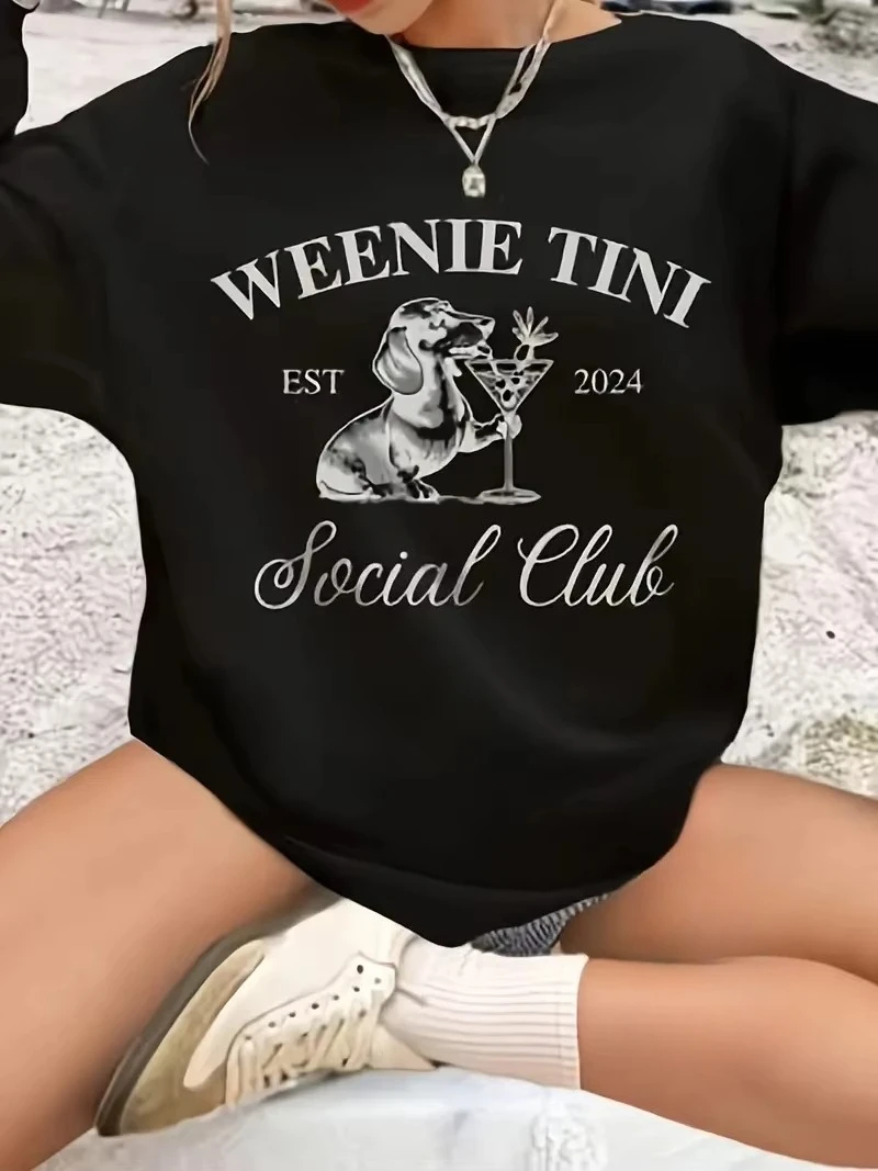 

Fashion Dogs and Drink Art Graphic Women's Hoodie - Relaxed Fit Round Neck Long Sleeve Pullover Comfortable Polyester Blend