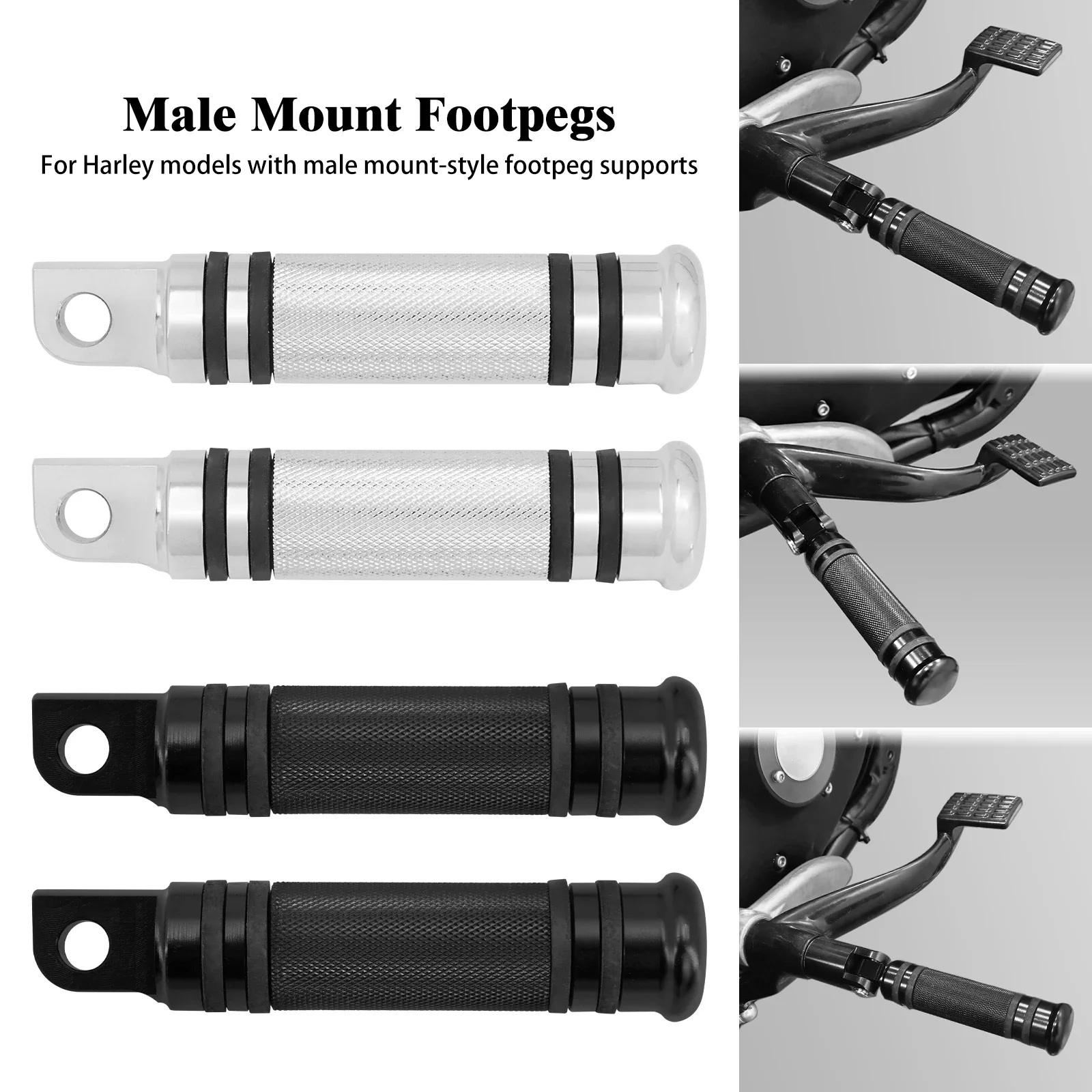 

Motorcycle CNC Rear Male Mount Foot Pegs Rest Black Chrome Passenger Pedal For Harley Softail Dyna Sportster XL Touring FLHX