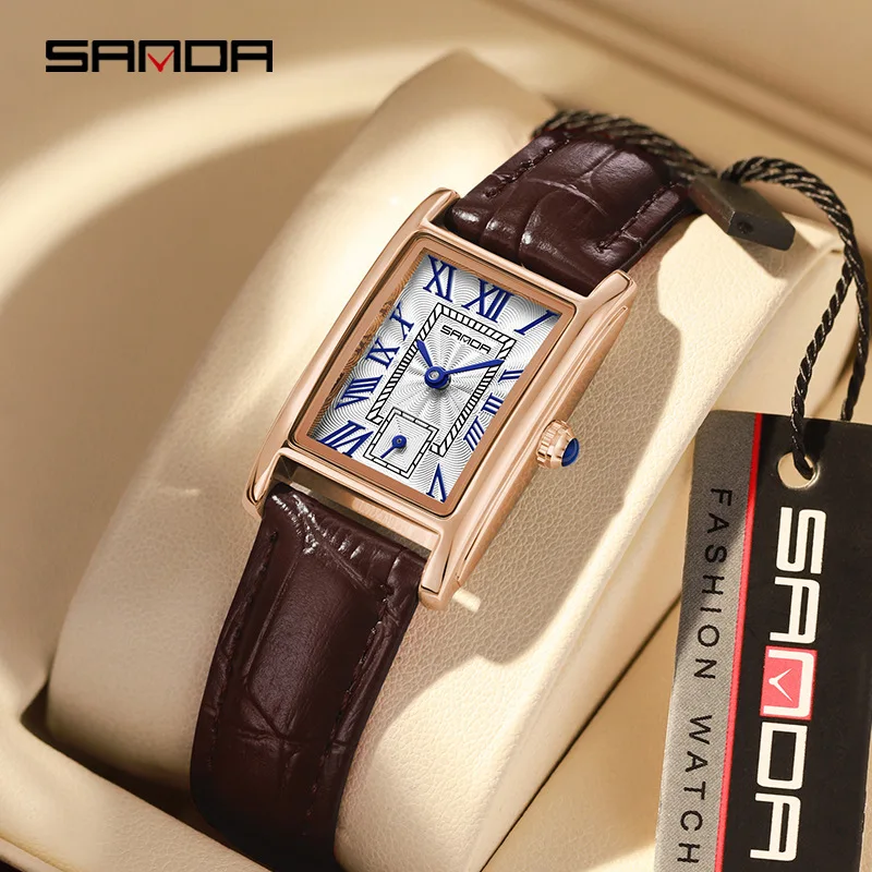 Sanda 1116 Neue Mode 2023 Elegantes Design Rechteckiges Zifferblatt Wasserdicht Quarzwerk Business Damen Analoge Armbanduhr