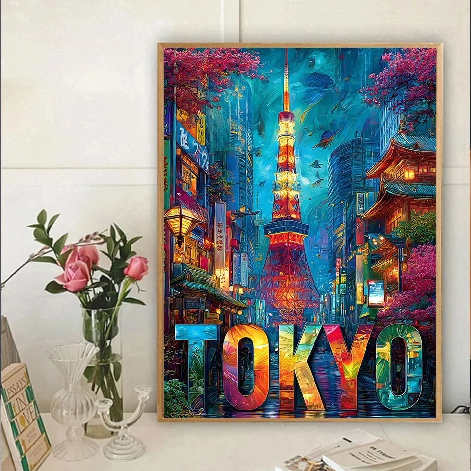 الماس اللوحة نيويورك، مدينة طوكيو مشهد الديكور Diy الحفر الكامل مدينة العالم مشهد فسيفساء الصليب التطريز مجموعة هدية
