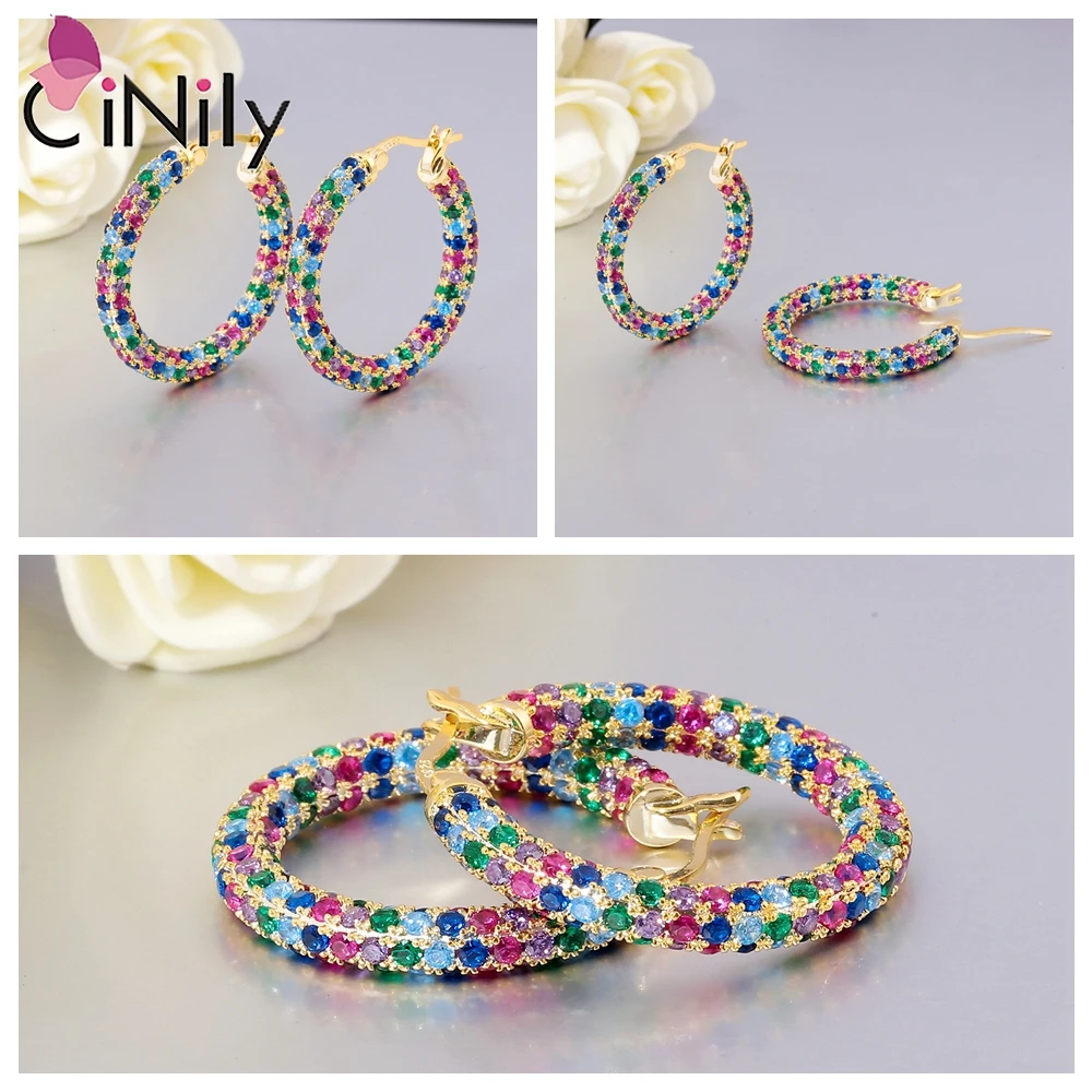 CiNily Multcolor Turquoise Hoop Earrings with Crystal CZ 925 Sterling Silver Shiny Earrings for Women Girls Christmas Jewelry