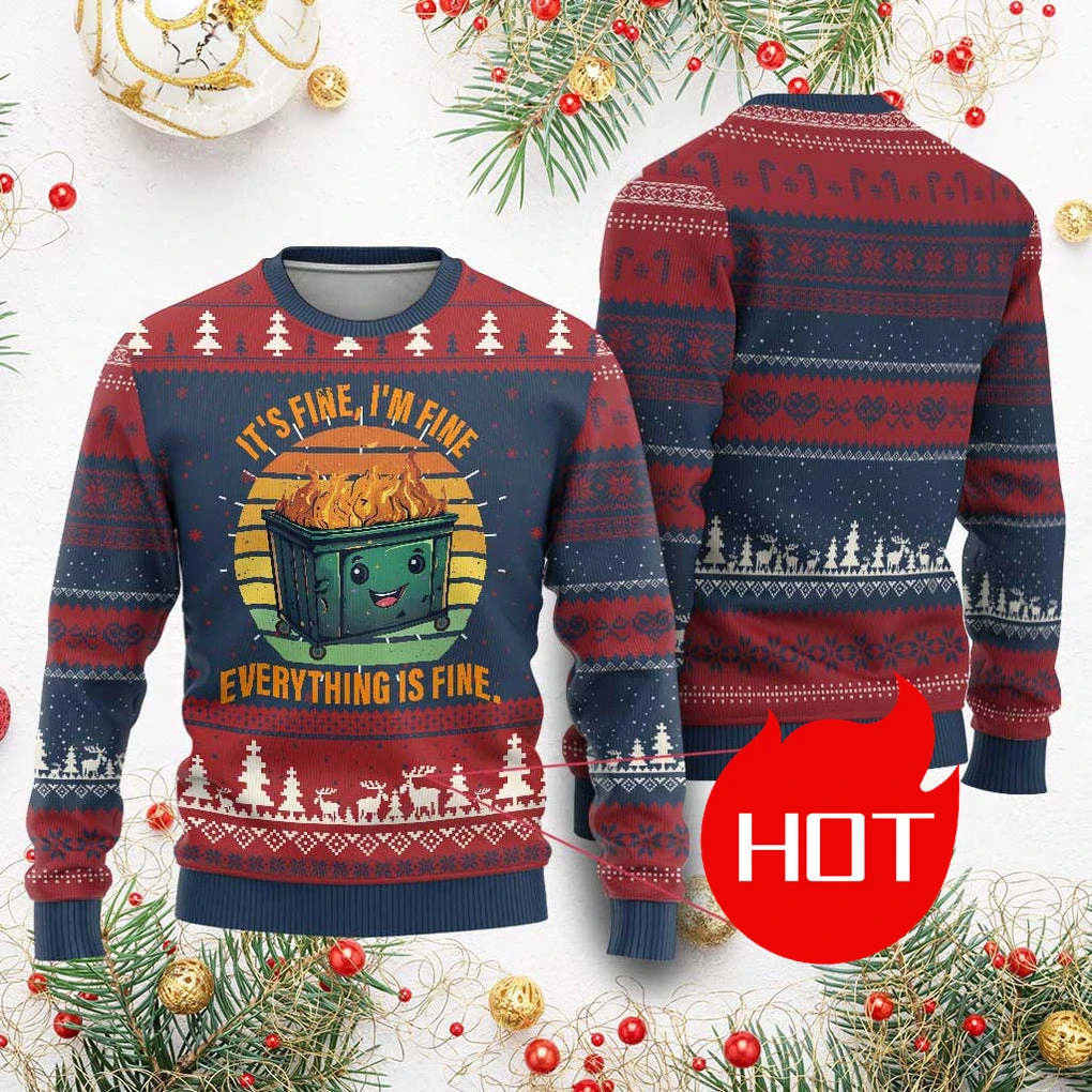 

Огненный уродливый рождественский свитер Dumpster Everythings Fine Funny Christmas Style Harajuku Модная уличная одежда унисекс с героями мультфильмов