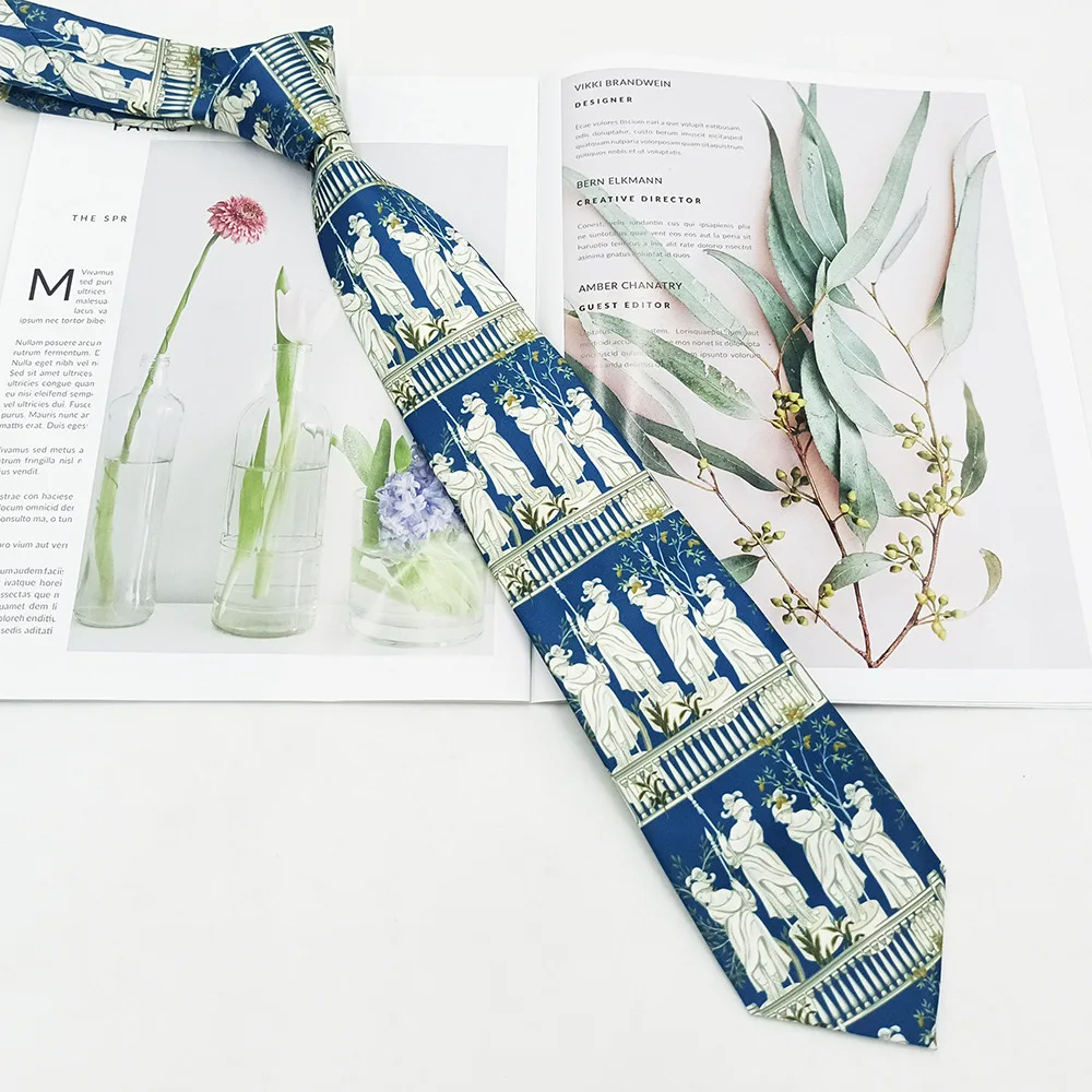 British Fashion Digital Print Vintage Tie New Polyester Hand Tie Trendy Fragmented Flower Men's Suit Accessories 8cm