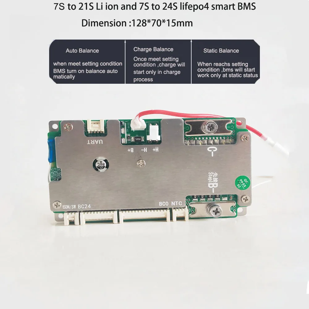 7S 8S 9S 10S 12S 13S 14S 15S 16S 20S  24S 24V 48V 60V 72V Li ion or Lifepo4  smart Bluetooth BMS with 100A constant current LFP