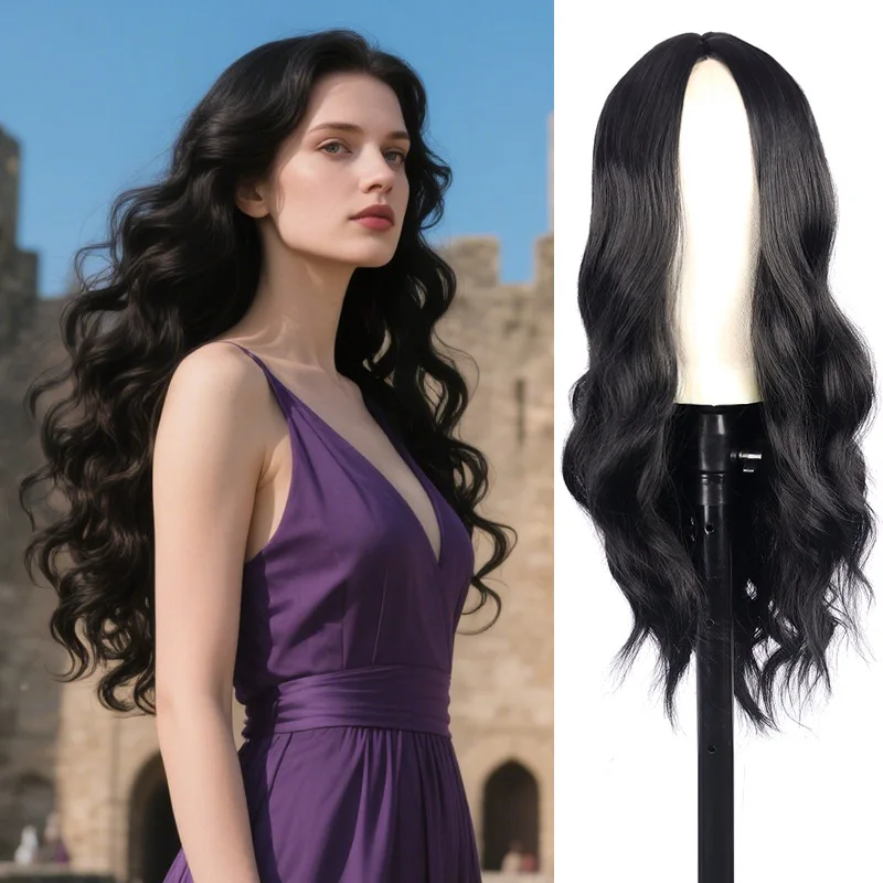 women's-faux-european-and-american-style-long-wavy-black-wig-with-hand-tied-lace