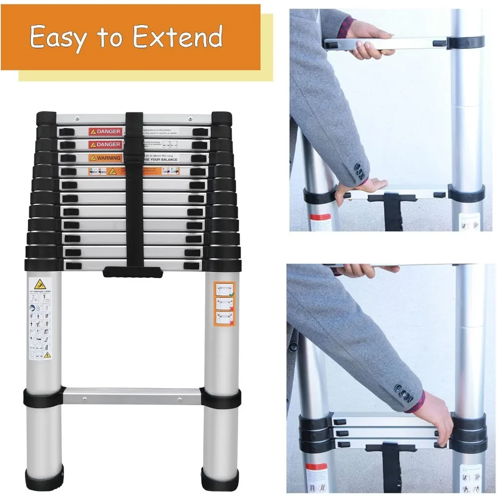 سلم تمديد متعدد الأغراض من الألومنيوم بطول 16.4 قدم/5 متر، معتمد EN131، سعة 330 رطل، قابل للطي محمول، 12 خطوة، Dur #4