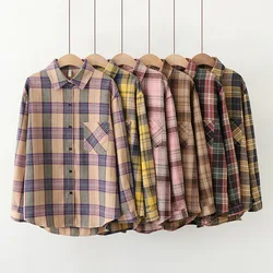 Comfort Loose Plaid Shirts Women 2024 New Ladies Casual Long Sleeve Shirts Fine Blouse Classic Vintage Lady Checked Tops Clothes