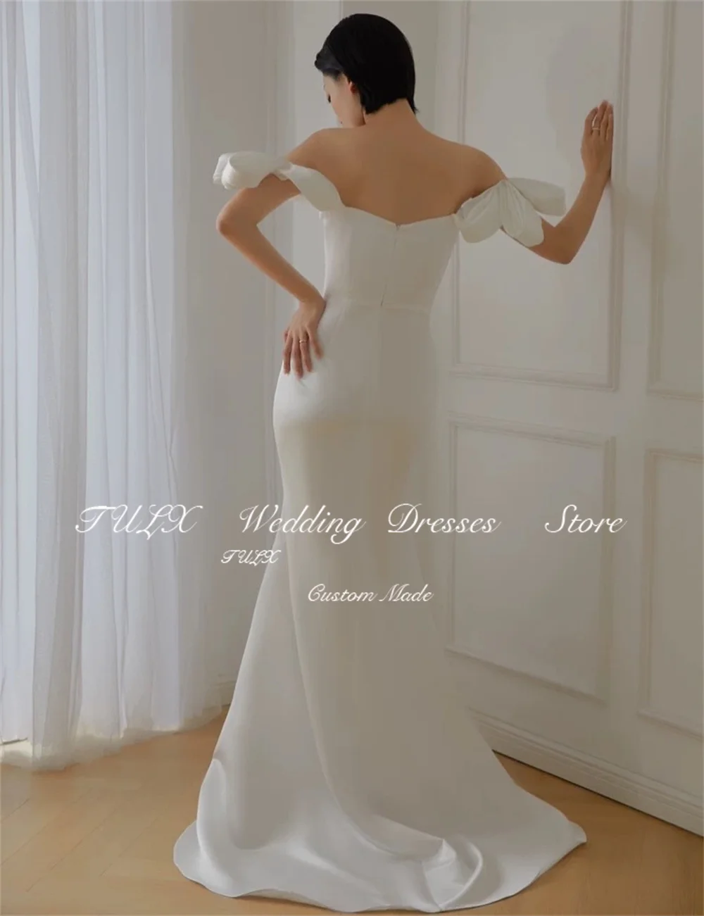 TULX robes de mariée longues sirène élégantes corée séance Photo épaules dénudées robes de mariée en Satin ivoire fermeture éclair personnalisée Dende Dende 2026