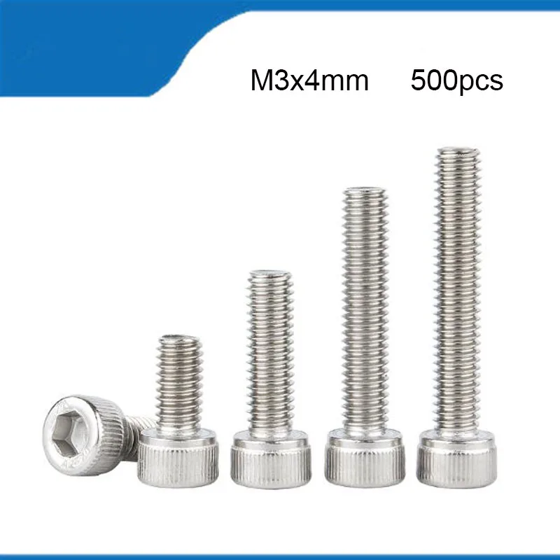 

Free Shipping M3*4mm 500pcs M3 Bolts A2-70 304 Stainless Steel Allen Hexagon Hex Socket Cap Head Screw Bolt Metric Allen Screw