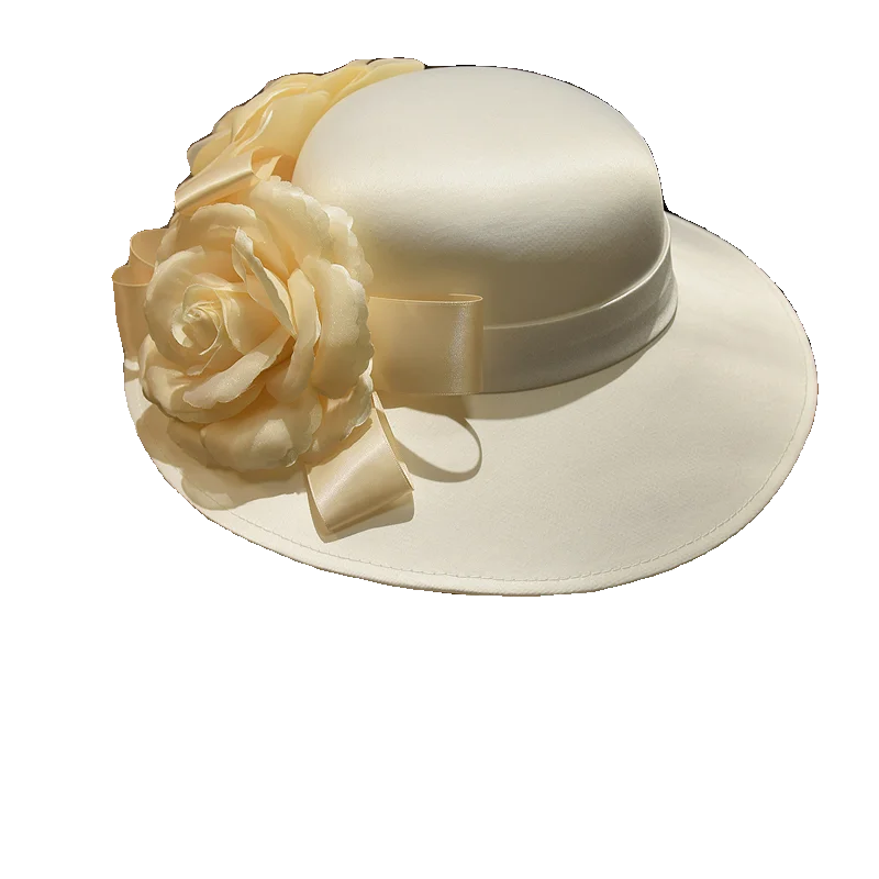 Original Design Large Flower Satin Fedoras Headwear British Style Ladies Fairy Banquet Derby Cocktail Party Formal Hat Headpiece