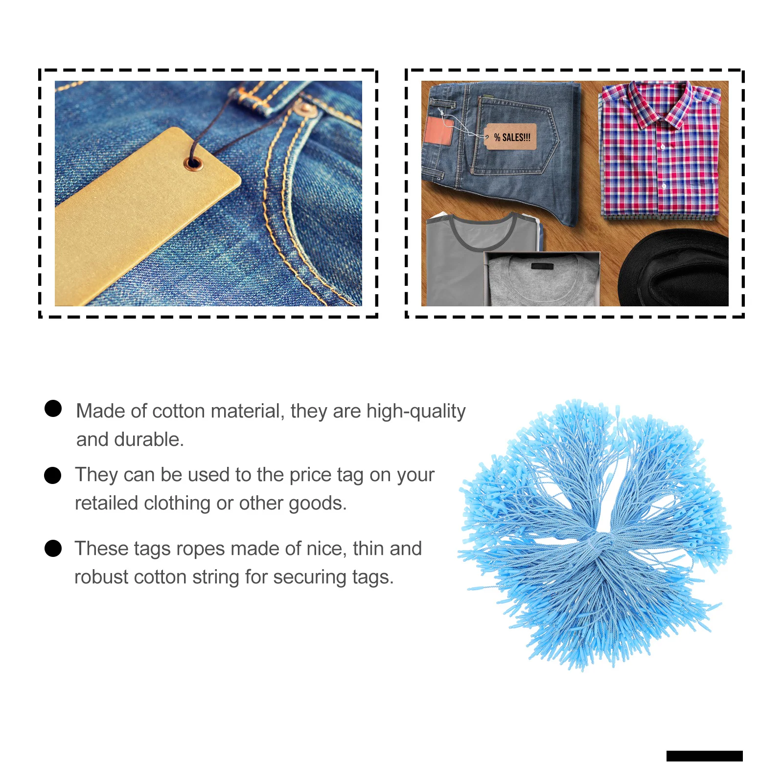 

1000pcs Cotton Ties Decor Durable Hanging Tag String For Clothing Labels Price Tags Gift Cards Cord Clasp Secure Loop Fastener